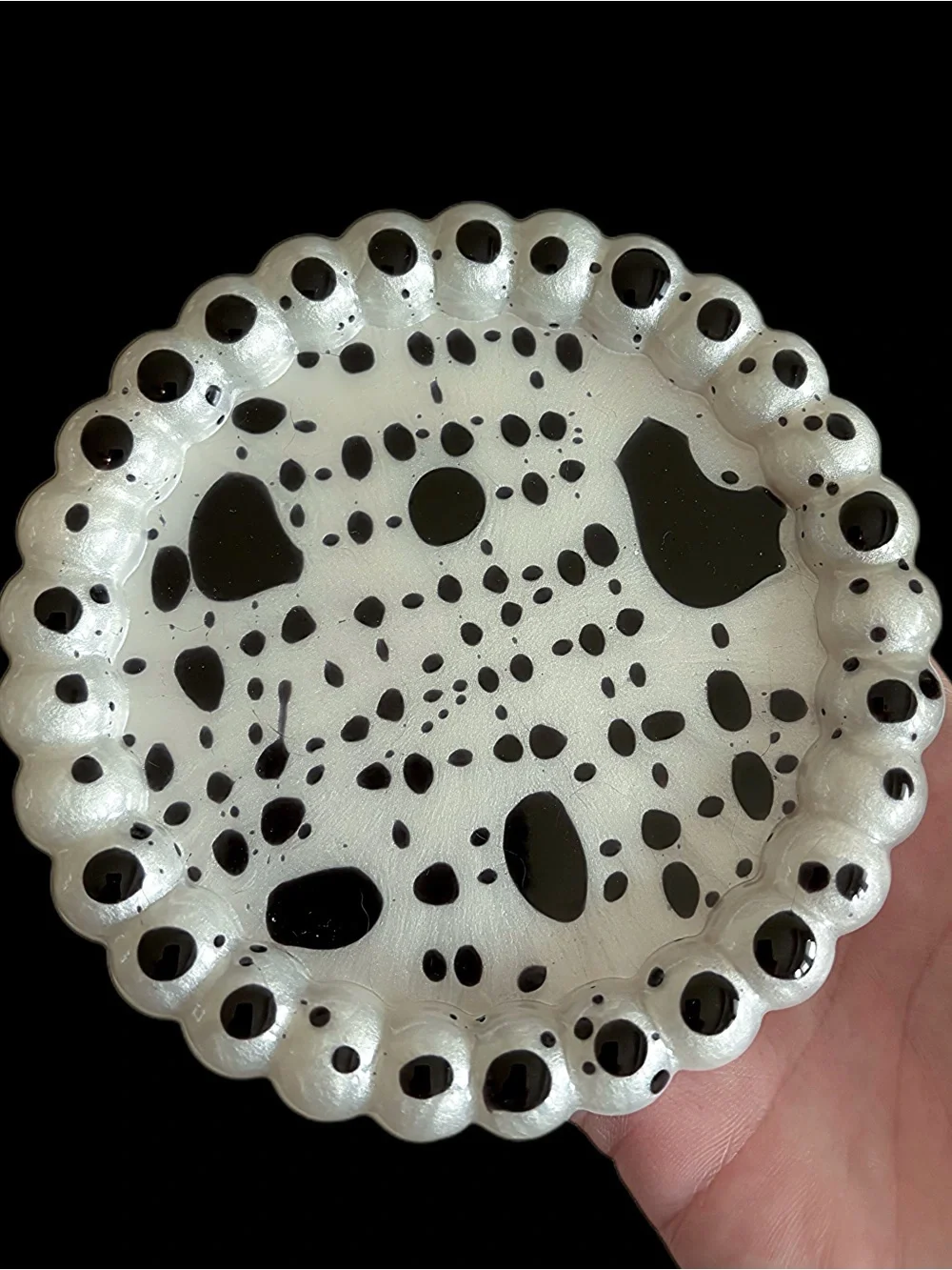 Handmade Resin Coasters / Trinket Trays Black and White Splatter